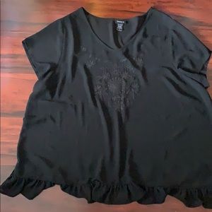 Black Sheer Blouse with Embroidered Detail